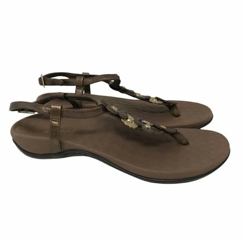 Orthaheel Julie T-Strap Sandals Brown Flower 6
